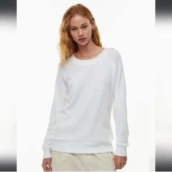 Aritzia Tna Women's White Waffle Knit Long Sleeve Ribbed Cuff And Sleeves Size S - Picture 1 of 11